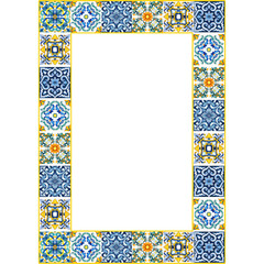 watercolor mediterranean tiles frame