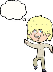 cartoon happy boy with thought bubble
