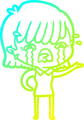 cold gradient line drawing cartoon girl crying