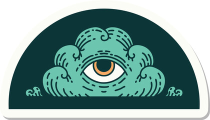 tattoo style sticker of an all seeing eye cloud