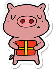 sticker of a cartoon christmas pig