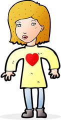 cartoon woman wearing heart shirt