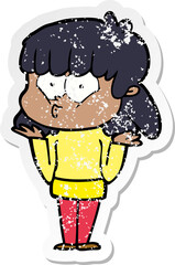 Obraz premium distressed sticker of a cartoon whistling girl