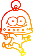 warm gradient line drawing happy carton robot with light bulb