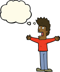 cartoon terrified man with thought bubble