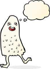 cartoon funny slime monster with thought bubble