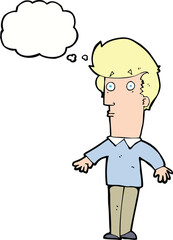 cartoon startled man with thought bubble