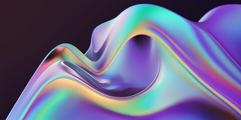 Abstract fluid iridescent holographic neon curved wave in motion colorful background 3d render. Gradient design element for backgrounds, banners, wallpapers, posters and covers 