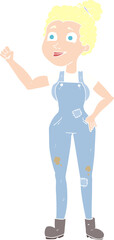 flat color illustration of a cartoon woman in dungarees