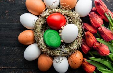 Easter eggs as the color of the Italian flag patriotic holiday background for Italy	