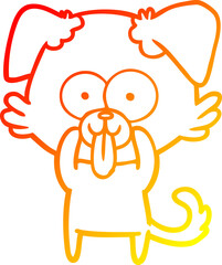 warm gradient line drawing cartoon dog with tongue sticking out