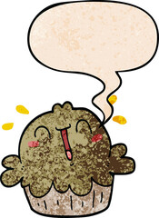 cute cartoon pie and speech bubble in retro texture style