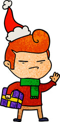 textured cartoon of a cool guy with fashion hair cut wearing santa hat