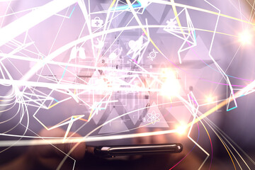 medical on hospital background, medical technology network concept