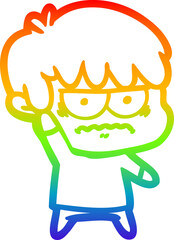 Obraz premium rainbow gradient line drawing annoyed cartoon boy