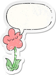 cartoon flower and speech bubble distressed sticker