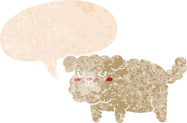 cartoon dog and speech bubble in retro textured style