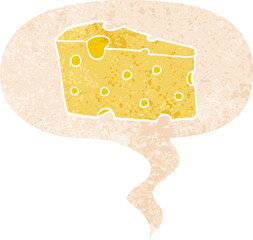 cartoon cheese and speech bubble in retro textured style