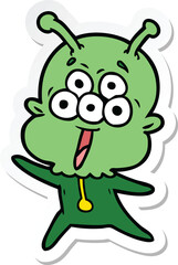 sticker of a happy cartoon alien