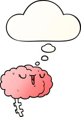 happy cartoon brain and thought bubble in smooth gradient style