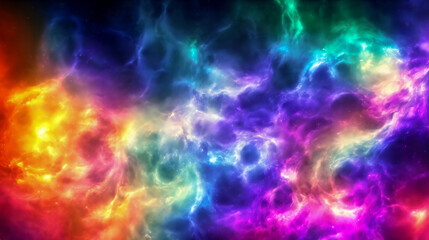 Space nebula illustration with rainbow colors and shapes. Ideal for cosmic-themed banners, backgrounds, wallpapers, and covers. Generative AI illustrations.