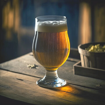 Glass of Beer on Wooden Table
