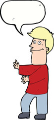 cartoon man gesturing with speech bubble