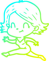 cold gradient line drawing cartoon friendly girl