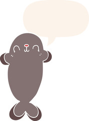 cartoon seal and speech bubble in retro style