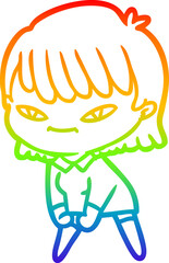 rainbow gradient line drawing cartoon woman