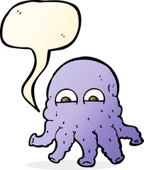 cartoon alien squid face with speech bubble