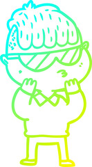 cold gradient line drawing cartoon boy wearing sunglasses