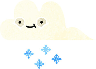 retro illustration style cartoon snow cloud