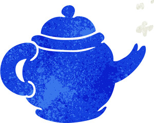 retro cartoon doodle of a blue tea pot