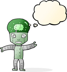 funny cartoon robot with thought bubble