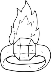 black and white cartoon magic ring with huge gem