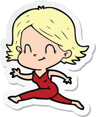 sticker of a cartoon friendly girl