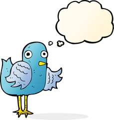 cartoon bird waving wing with thought bubble