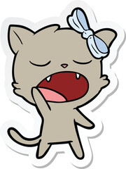 sticker of a cartoon yawning cat