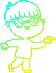 cold gradient line drawing cartoon boy wearing spectacles