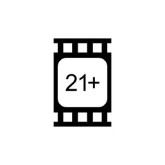 Sign of Adult Only for Eighteen Plus or 18+ and Twenty One Plus or 21+ Age in the Filmstrip. Age Rating Movie Icon Symbol. Vector Illustration