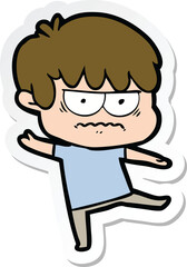 sticker of a annoyed cartoon boy