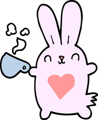 cute cartoon rabbit with love heart and coffee cup