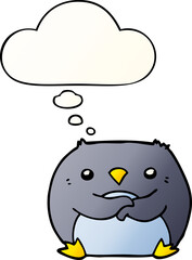 cartoon penguin and thought bubble in smooth gradient style