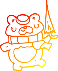 Obraz premium warm gradient line drawing cartoon bear with umbrella