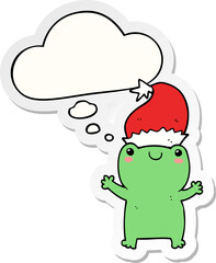 cute christmas frog and thought bubble as a printed sticker
