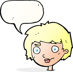 cartoon confused woman with speech bubble