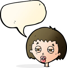 cartoon woman narrowing eyes with speech bubble
