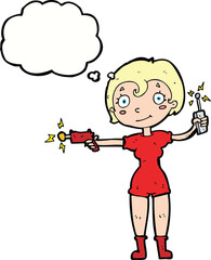 cartoon future space girl with thought bubble