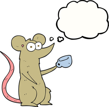 thought bubble cartoon mouse with coffee cup
